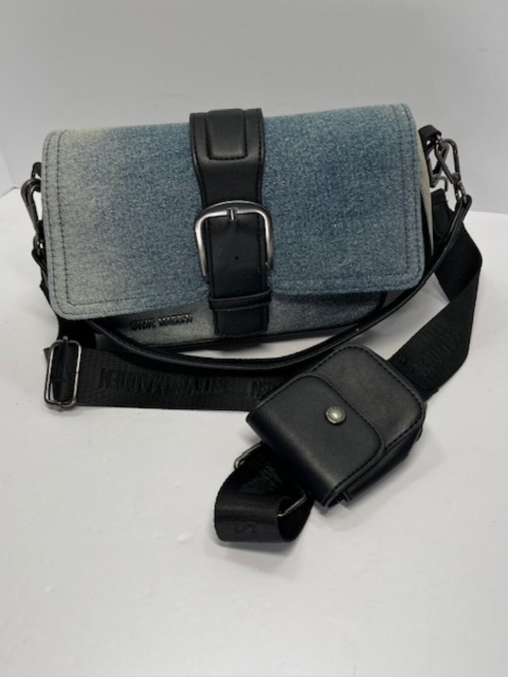 Steve Madden Lt. Denim Front Pocket Convertible Crossbody Detachable Straps NWOT